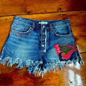 We the Free denim shorts - Super cute butterfly embroidery.